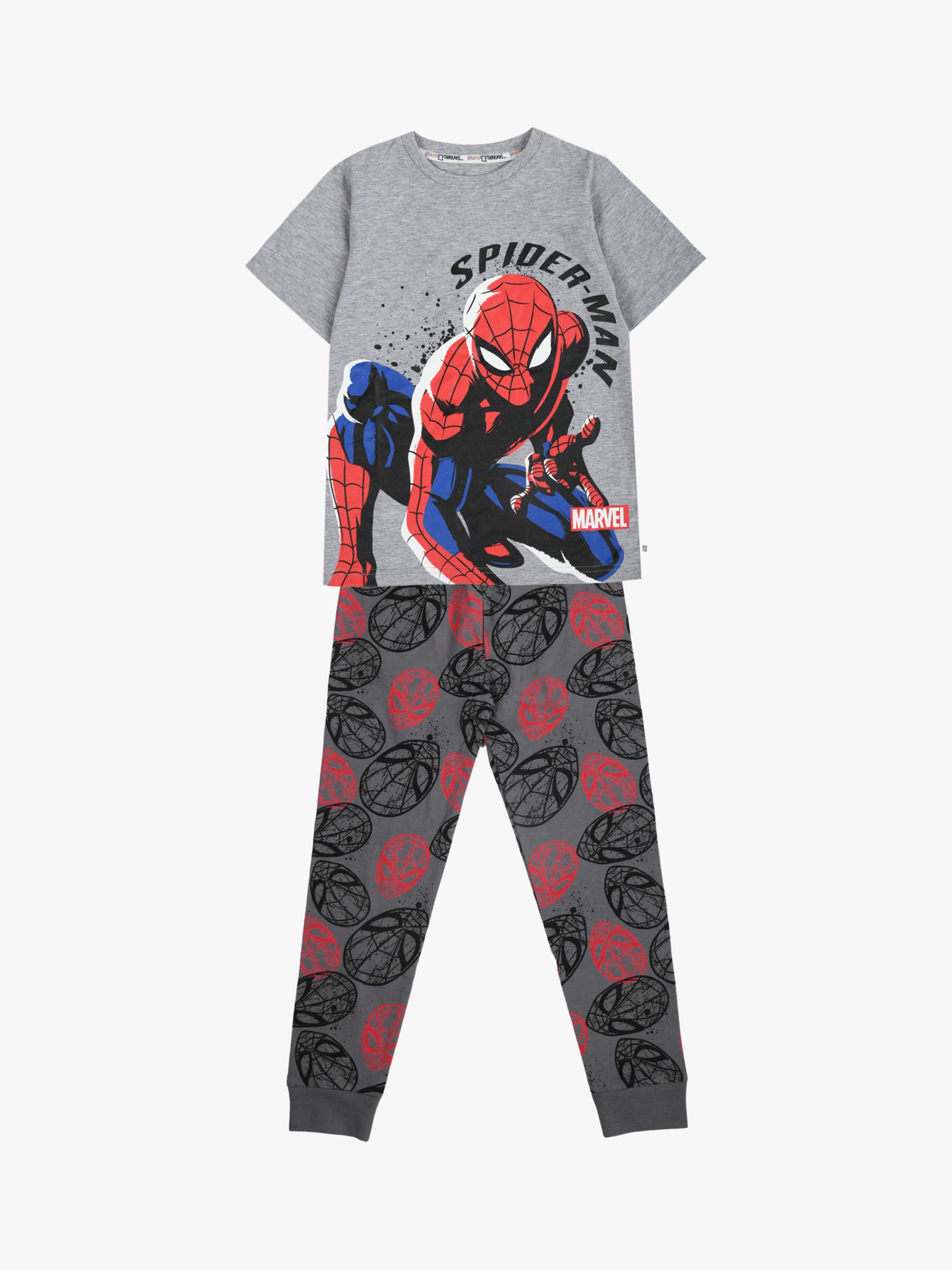 Brand Threads Kids' Spiderman Pyjama Set, Grey/Multi, 4-5 years
