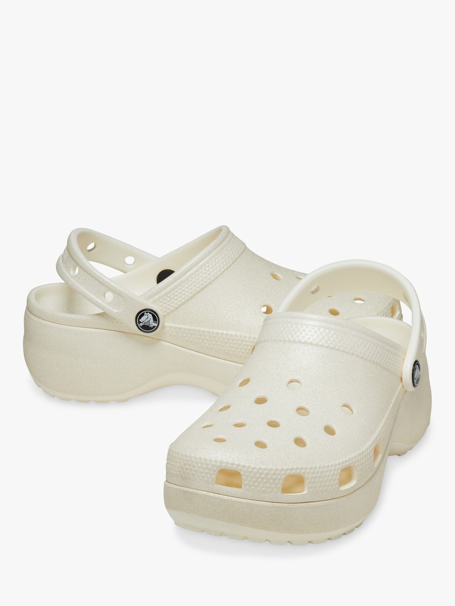 Crocs Classic Platform Glitter Clogs, White, 4