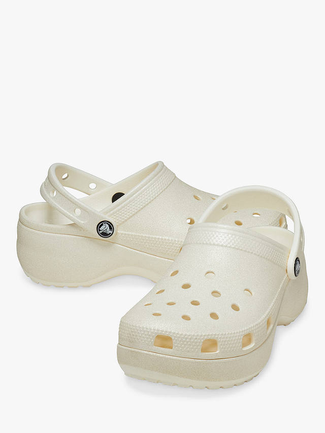 Crocs Classic Platform Glitter Clogs, White