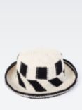 French Connection Monochrome Crochet Hat, Ecru/Black