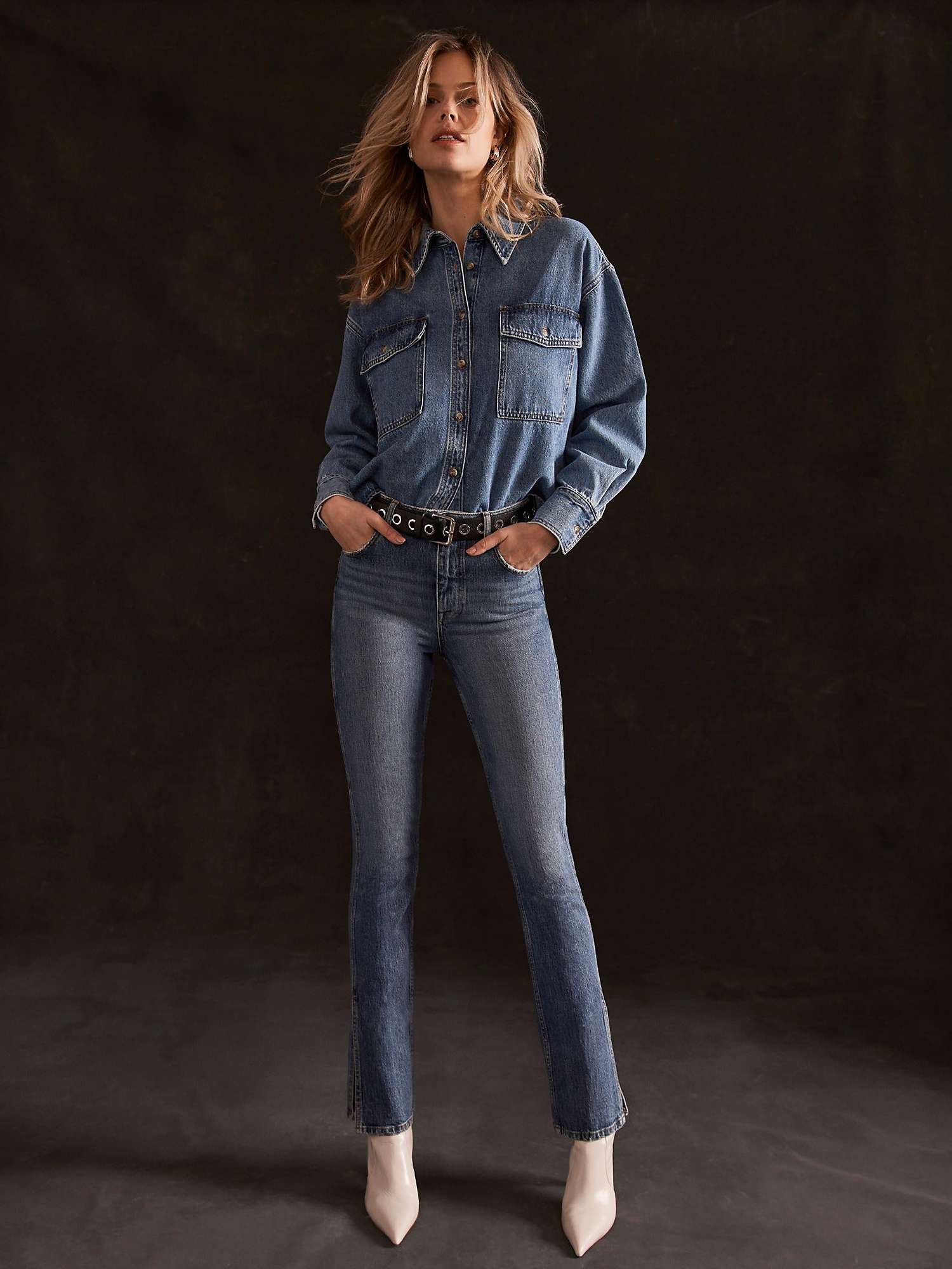 Buy Mint Velvet Mid Rise Flared Split Hem Jeans, Indigo Online at johnlewis.com