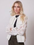 Mint Velvet Lace Sleeve Biker Style Cardigan, Cream