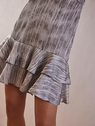Mint Velvet Ruffle Detail Crinkle Mini Dress, Grey