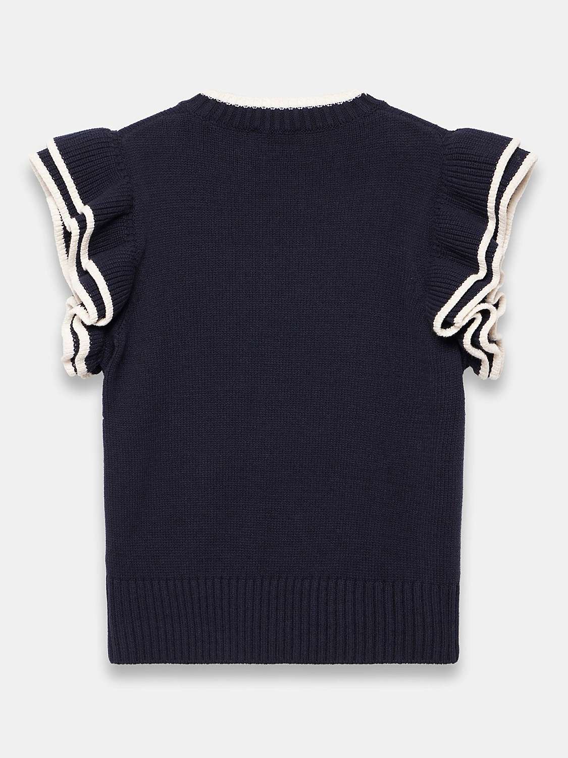 Buy Mint Velvet Frill Sleeve Knitted Top, Navy/White Online at johnlewis.com