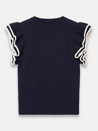 Mint Velvet Frill Sleeve Knitted Top, Navy/White