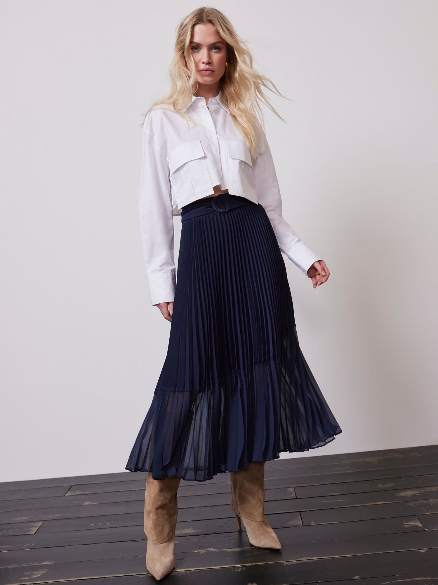 Buy Mint Velvet Pleated Midi Skirt, Navy Online at johnlewis.com