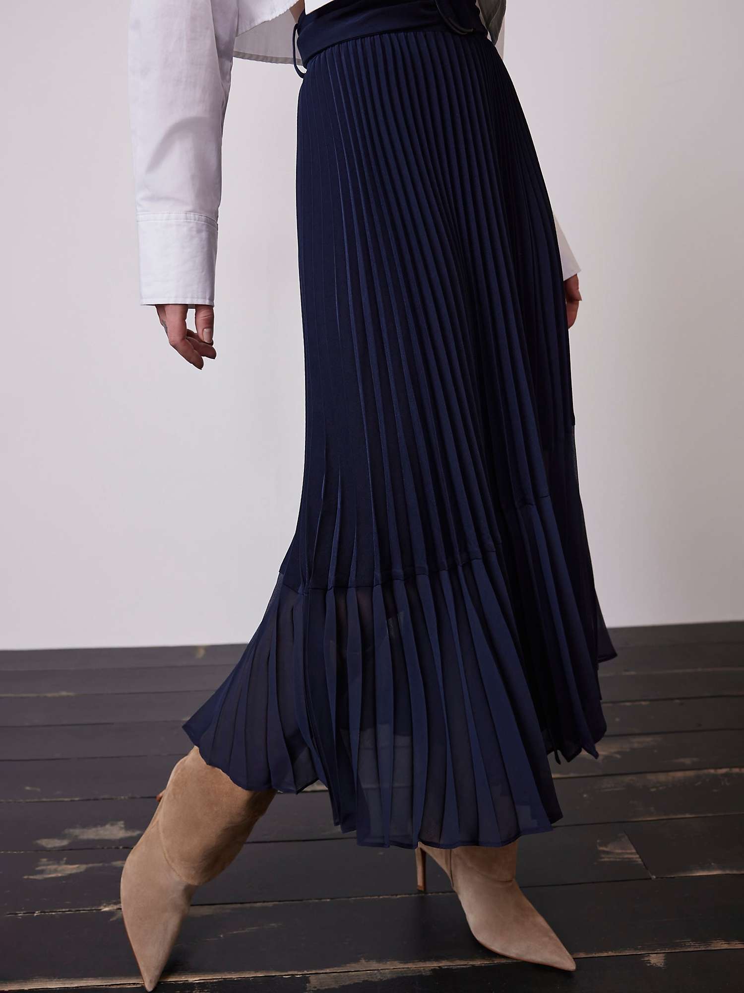 Buy Mint Velvet Pleated Midi Skirt, Navy Online at johnlewis.com