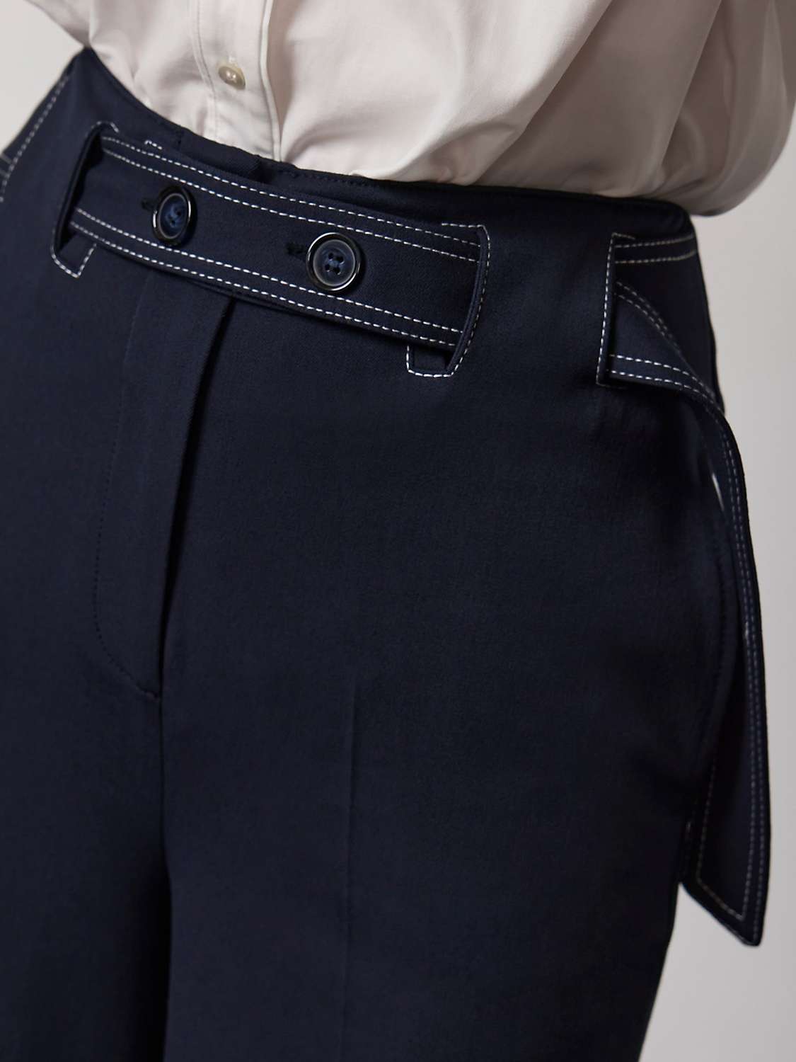 Buy Mint Velvet Belted Wide Leg Trousers, Navy Online at johnlewis.com