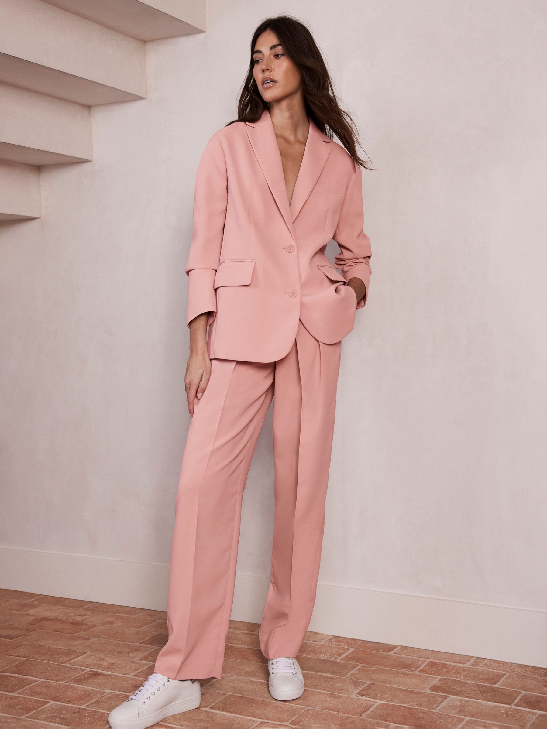 Buy Mint Velvet Tailored Wide Leg Pleat Front Trousers, Pink Online at johnlewis.com