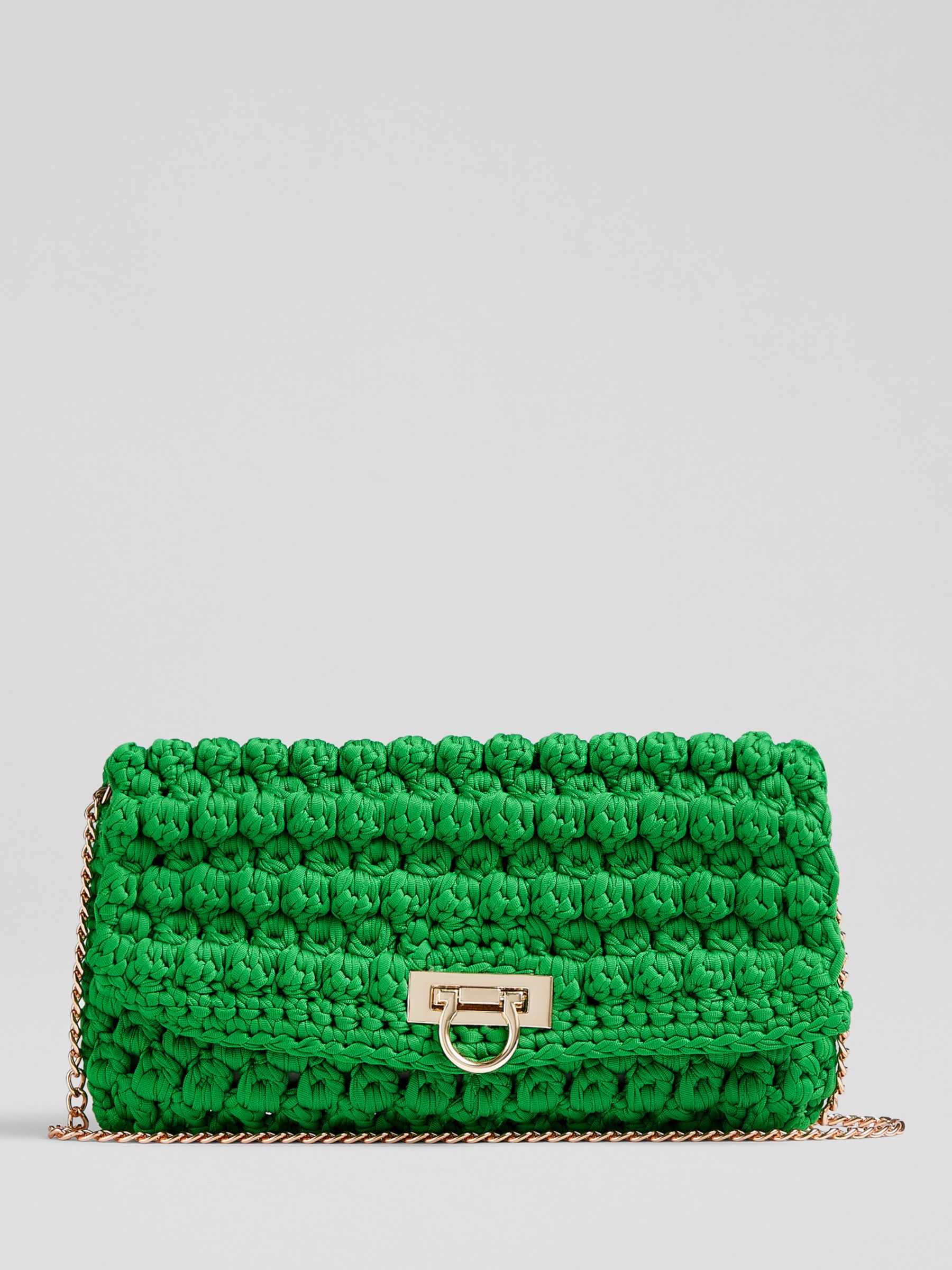 L.K.Bennett Essie Chunky Woven Envelope Clutch Bag, Green, One Size