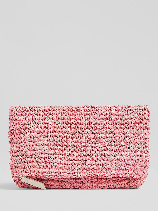 L.K.Bennett Danilla Raffia Foldover Clutch Bag, Pink