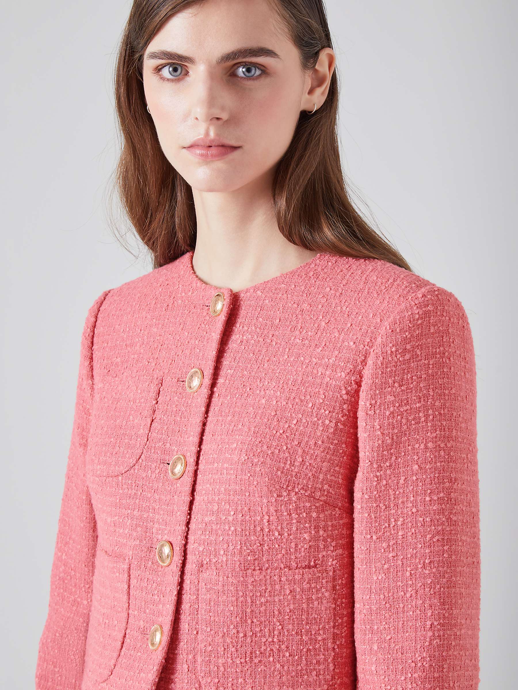 Buy L.K.Bennett Allie Collarless Tweed Jacket, Blush Online at johnlewis.com