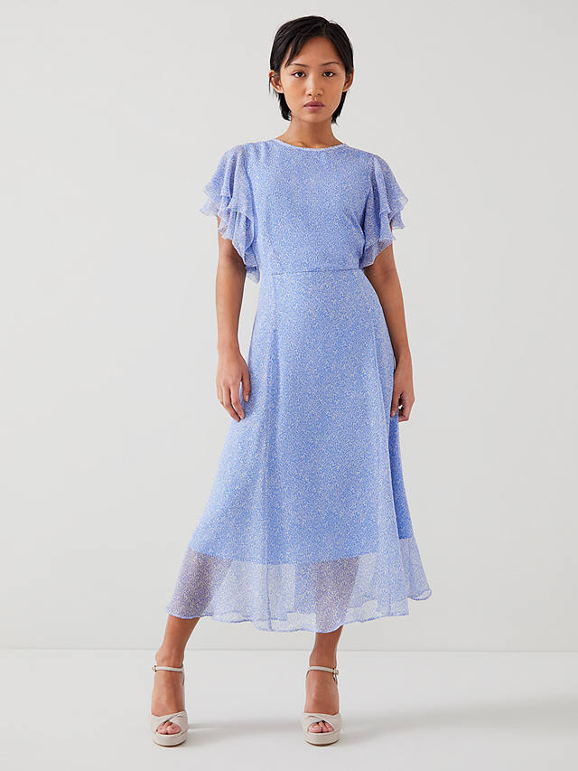L.K.Bennett Petite Agnes Mini Wiggle Print Midi Dress, Cornflower Blue/Cream
