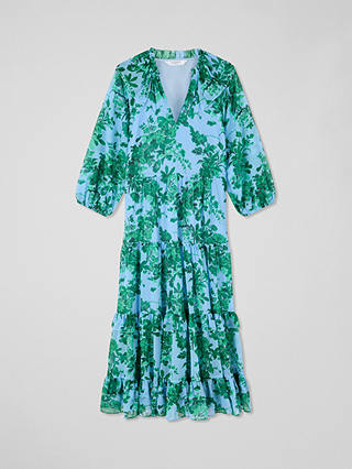 L.K.Bennett Petite Eleanor Floral Print Midi Dress, Blue/Multi