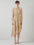 L.K.Bennett Bea Mini Check Ruffle Detail Midi Dress, Beige/Multi