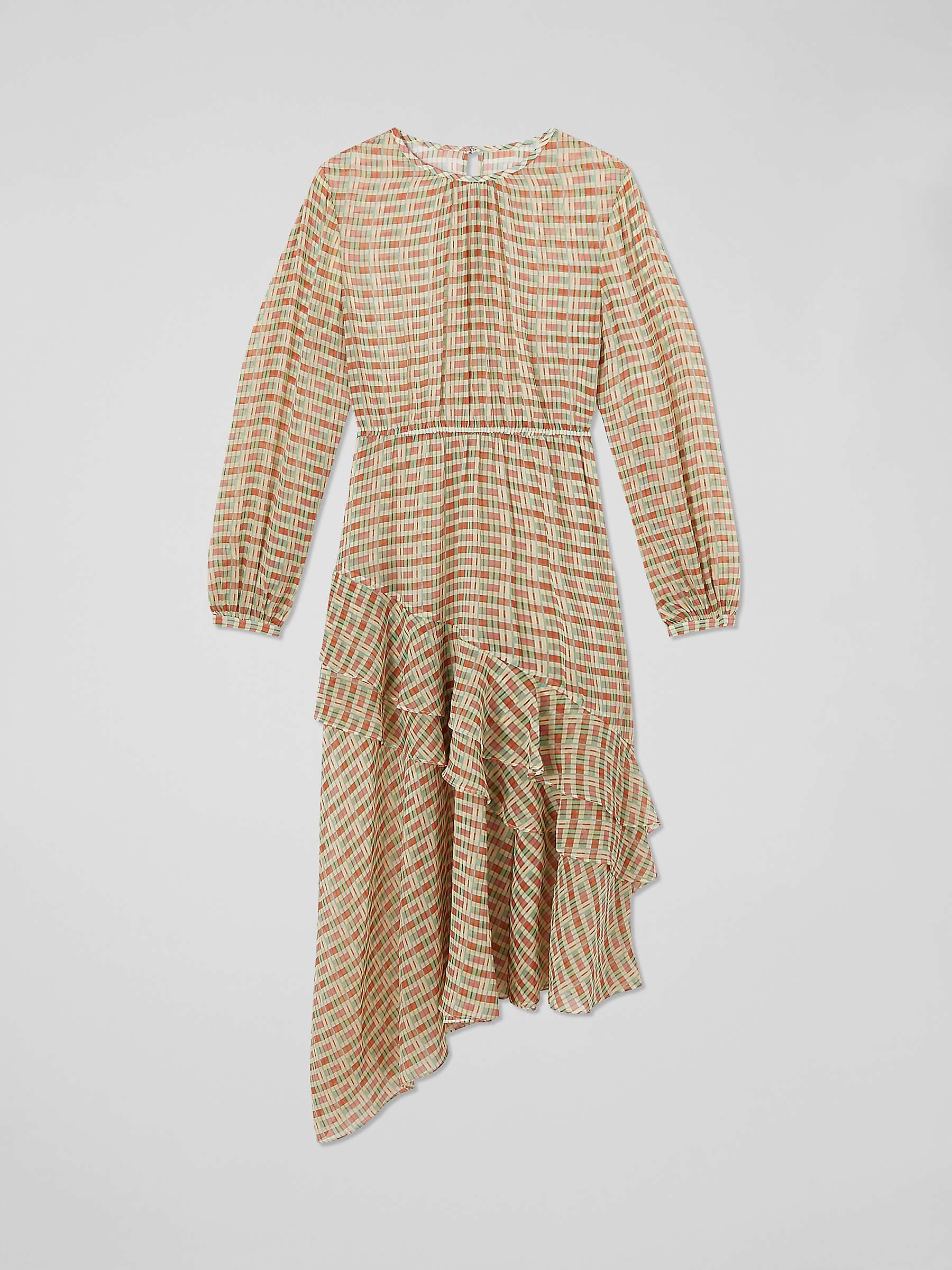 Buy L.K.Bennett Bea Mini Check Ruffle Detail Midi Dress, Beige/Multi Online at johnlewis.com
