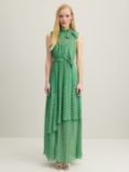 L.K.Bennett Royal Ascot Robyn Spot Asymmetric Tier Maxi Dress, Green/Multi