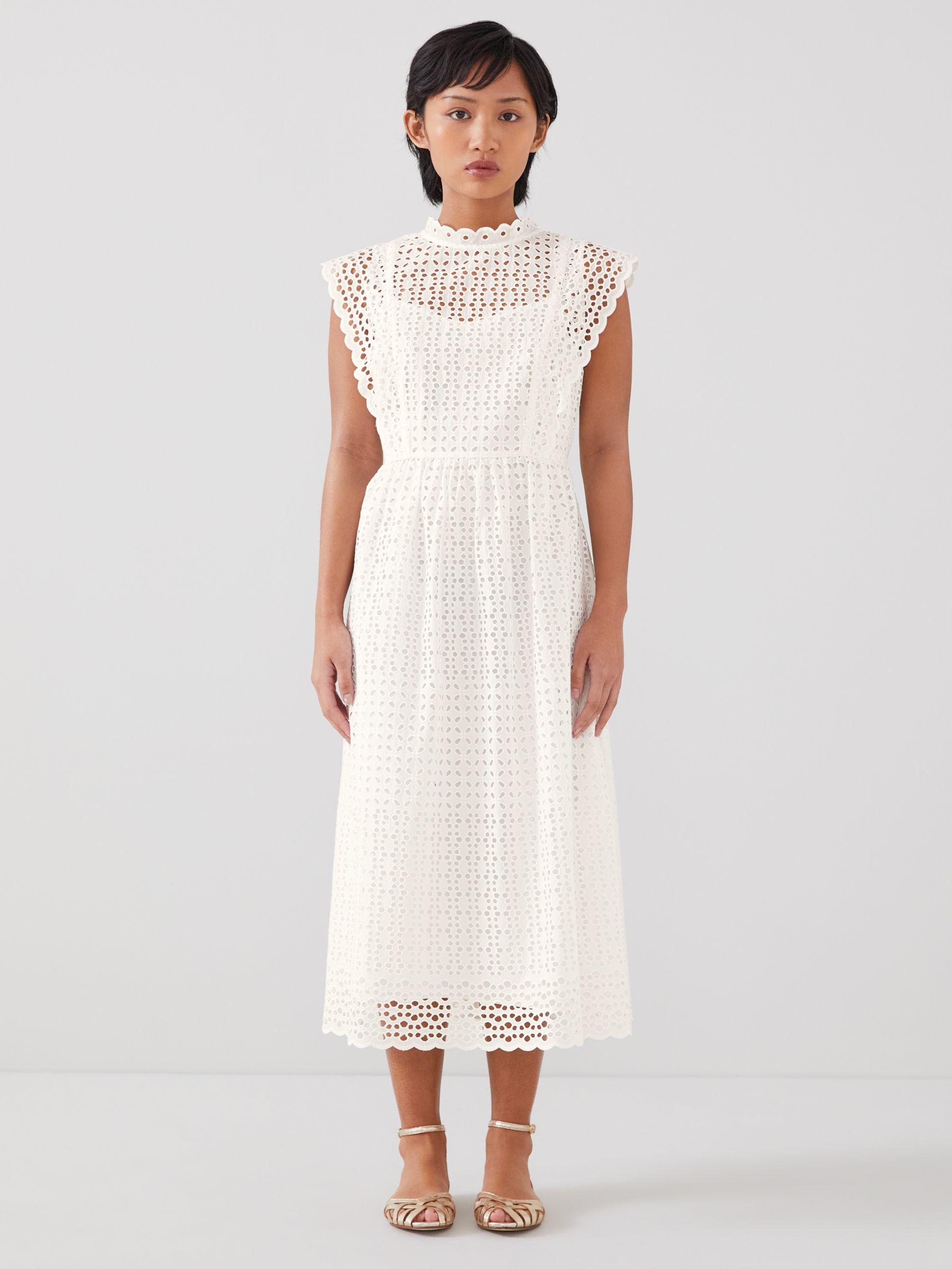 L.K.Bennett Petite Laila Broderie Anglaise Midi Dress, White