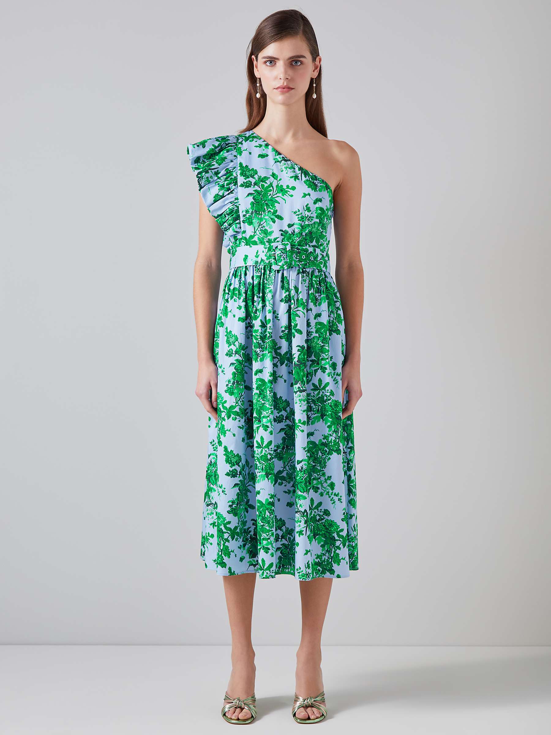 Buy L.K.Bennett Maud Organic Cotton Floral Midi Dress, Blue/Multi Online at johnlewis.com