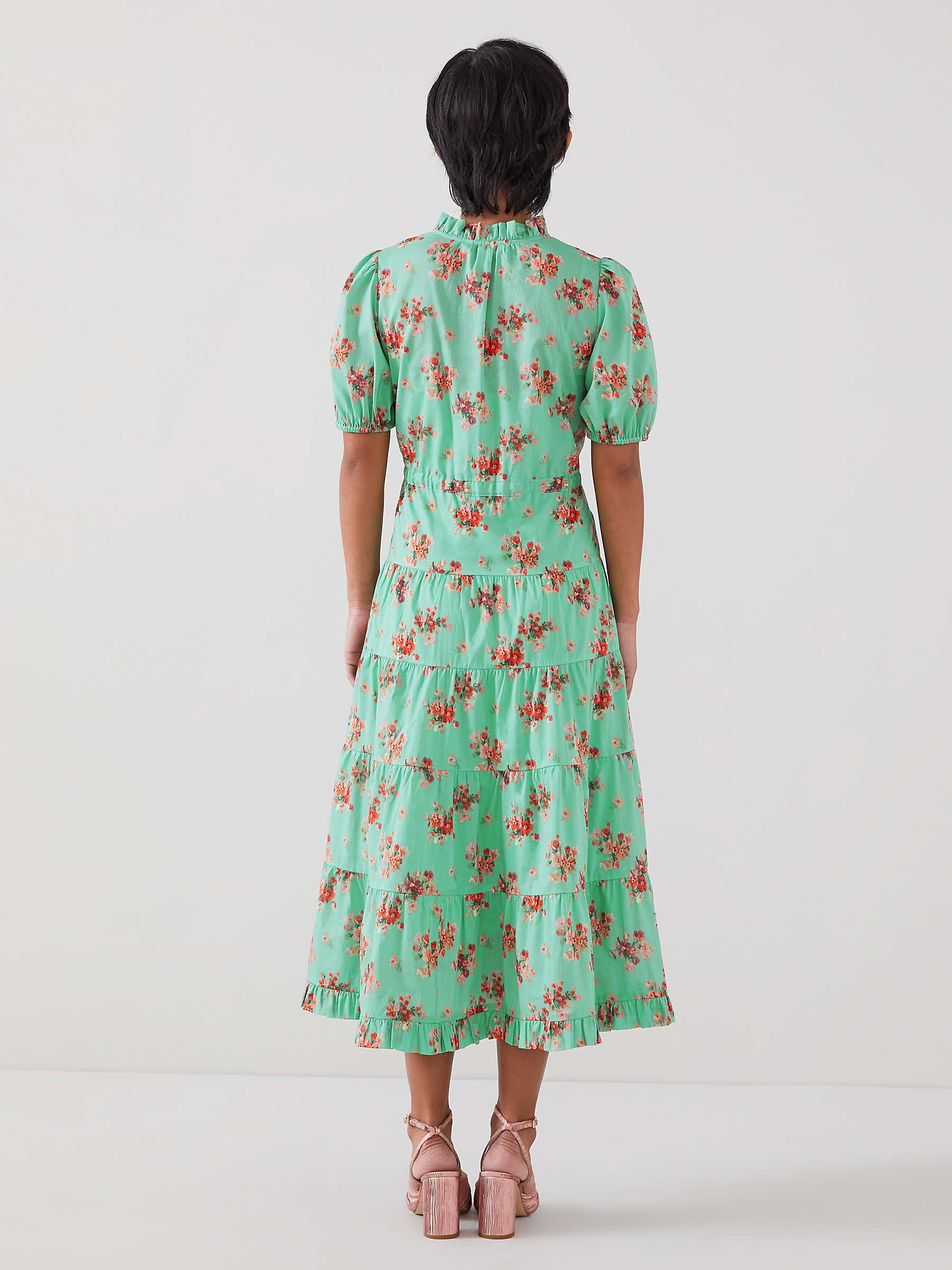 Buy L.K.Bennett Petite Royal Ascot Hedy Floral Bouquet Print Tiered Midi Dress, Green/Multi Online at johnlewis.com