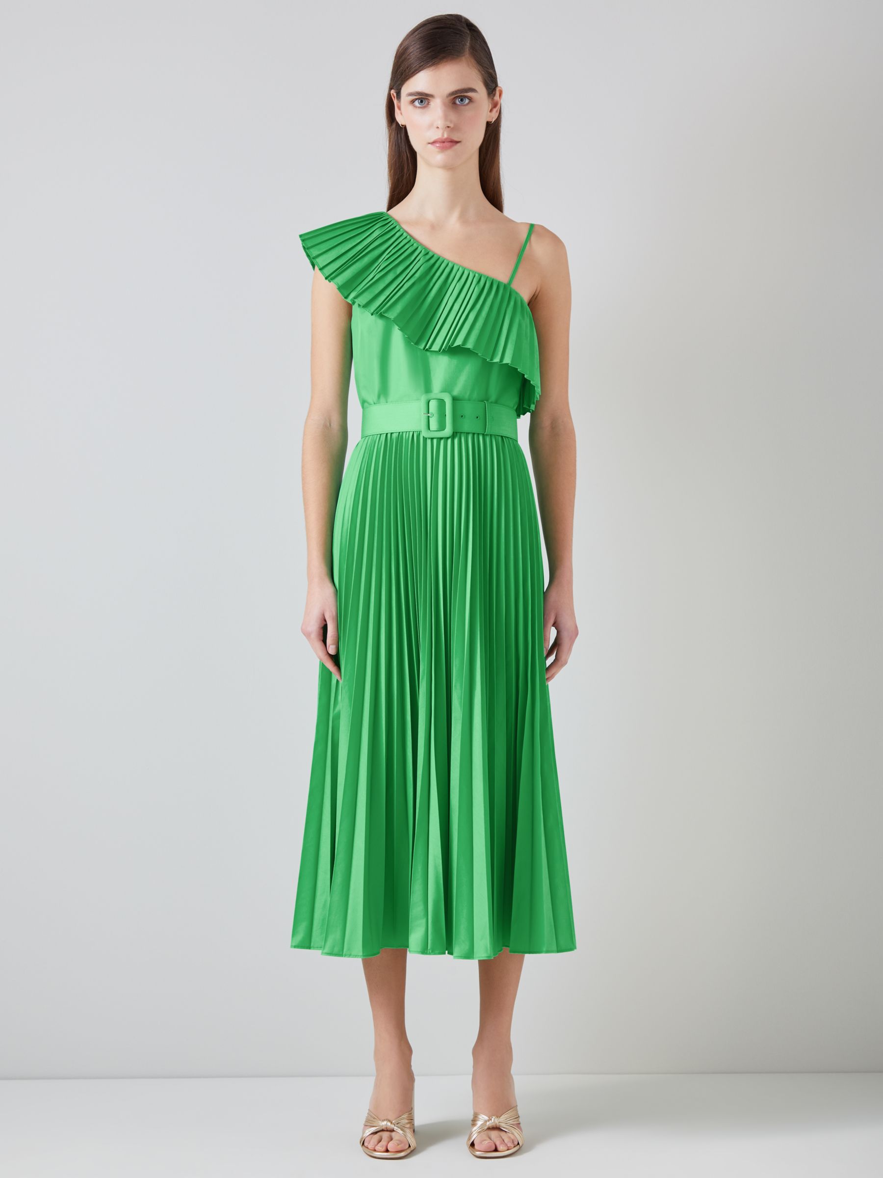 L.K.Bennett Josephine Pleated Midi Dress, Green, 12
