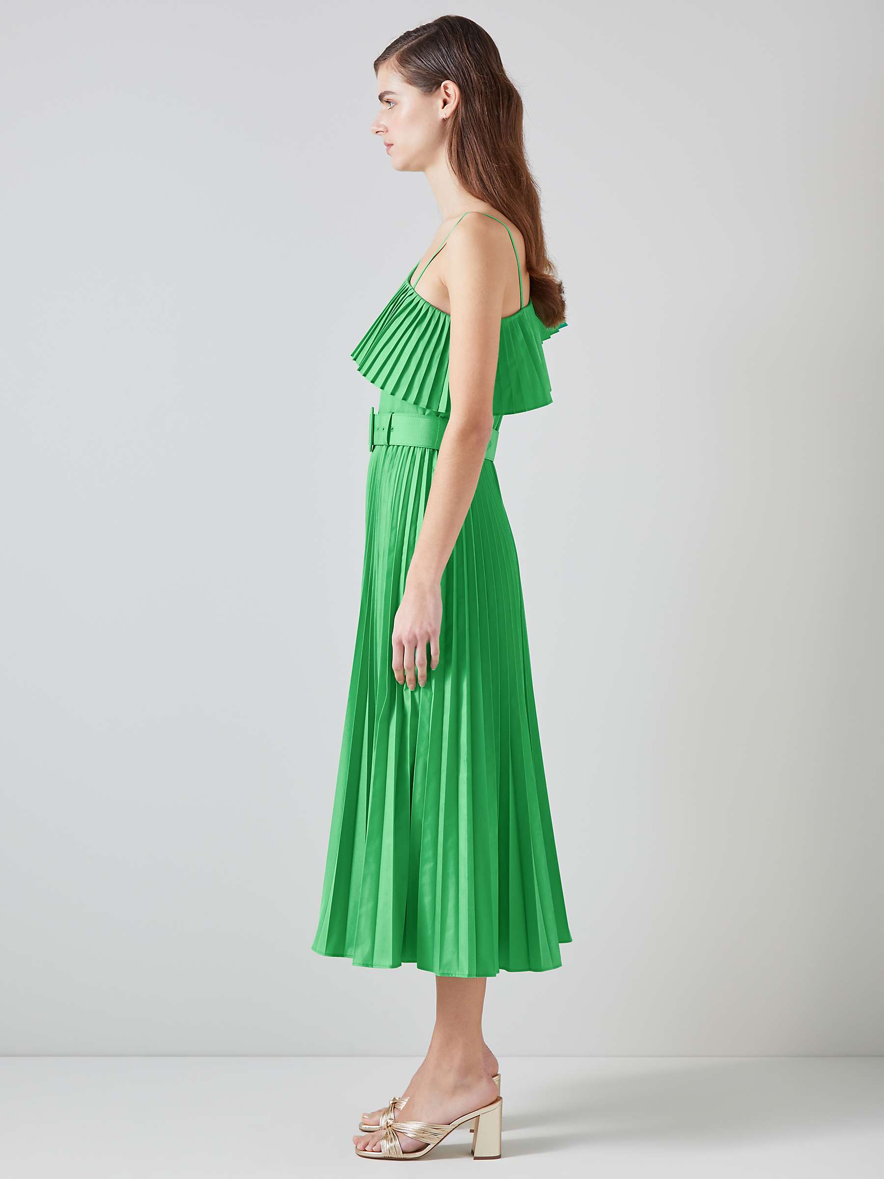 Buy L.K.Bennett Josephine Pleated Midi Dress, Green Online at johnlewis.com