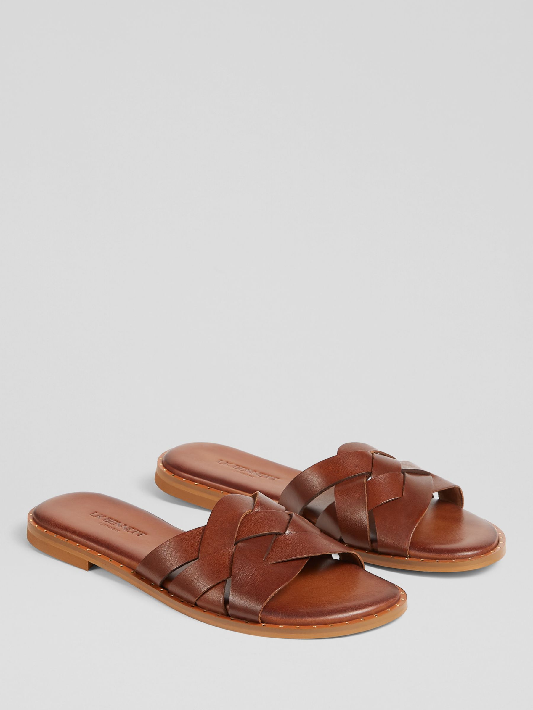 L.K.Bennett Amara Leather Flat Sandals, Tan, 4