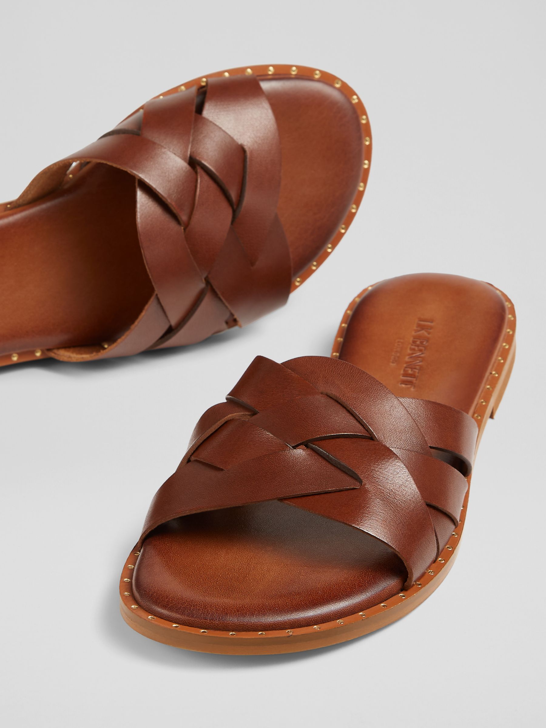 L.K.Bennett Amara Leather Flat Sandals, Tan, 4