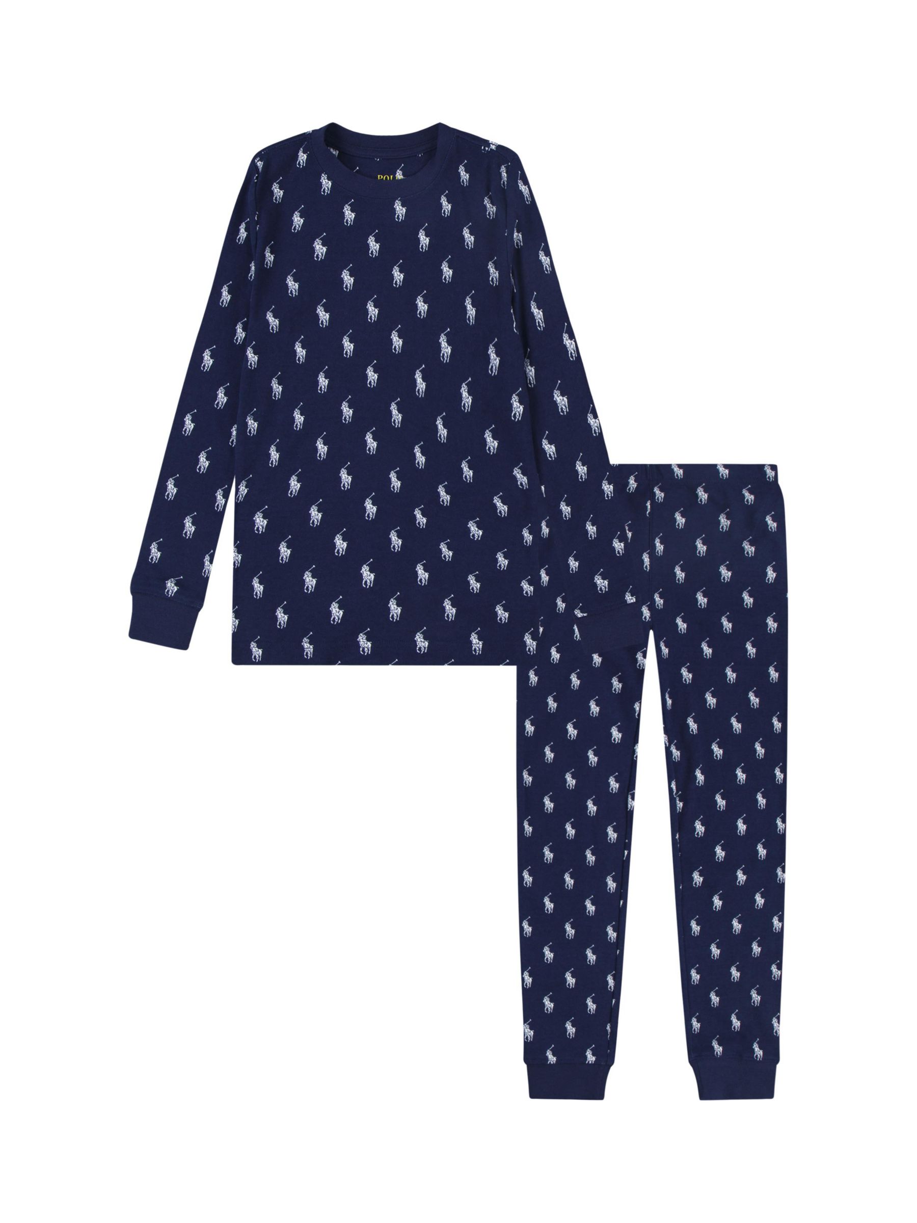 Polo Ralph Lauren Kids' Logo Rib Long Sleeve Pyjamas, Navy, 7 years