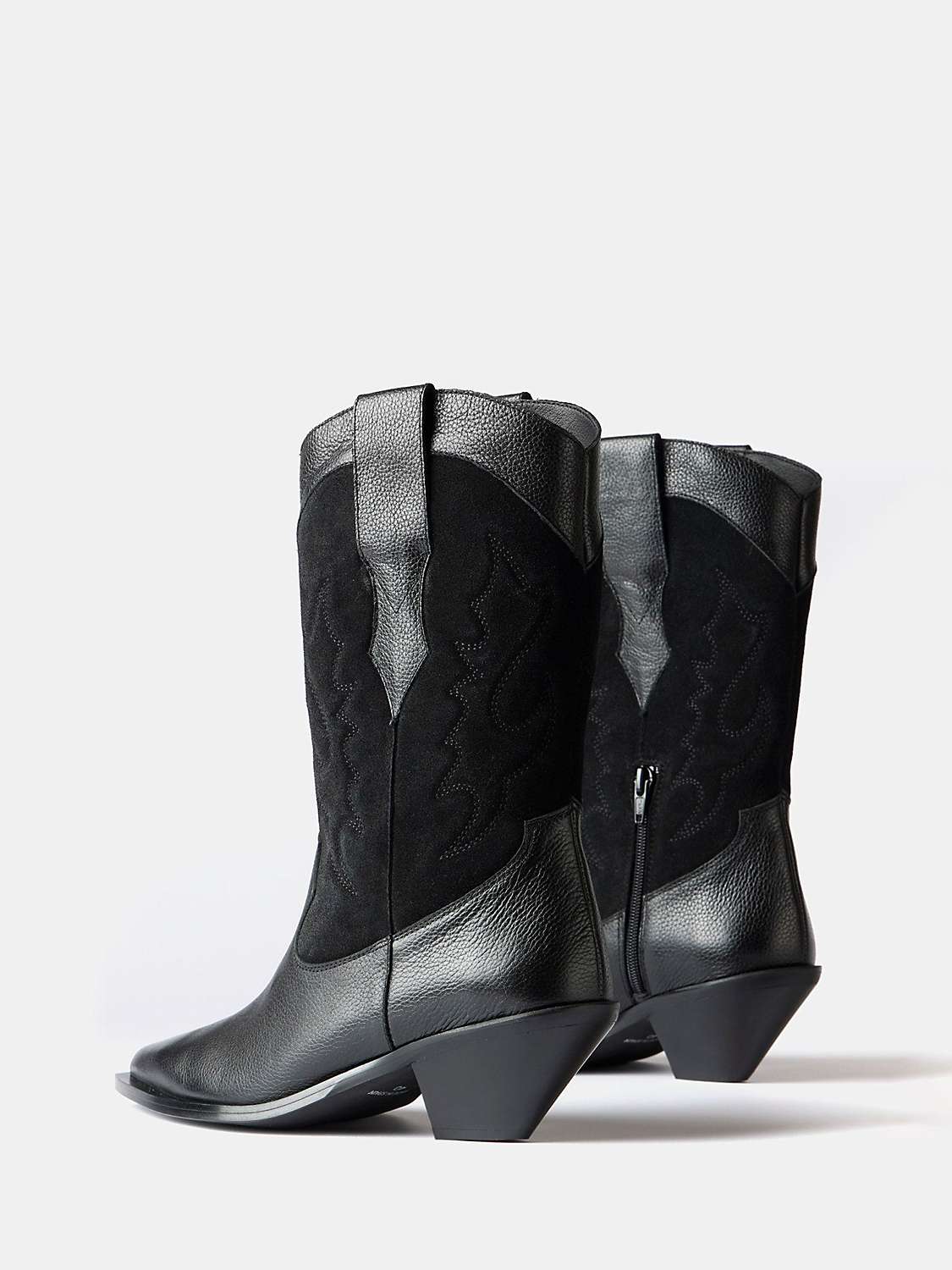 Buy Mint Velvet Leather and Suede Stitching Detail Cowboy Boots, Black Online at johnlewis.com