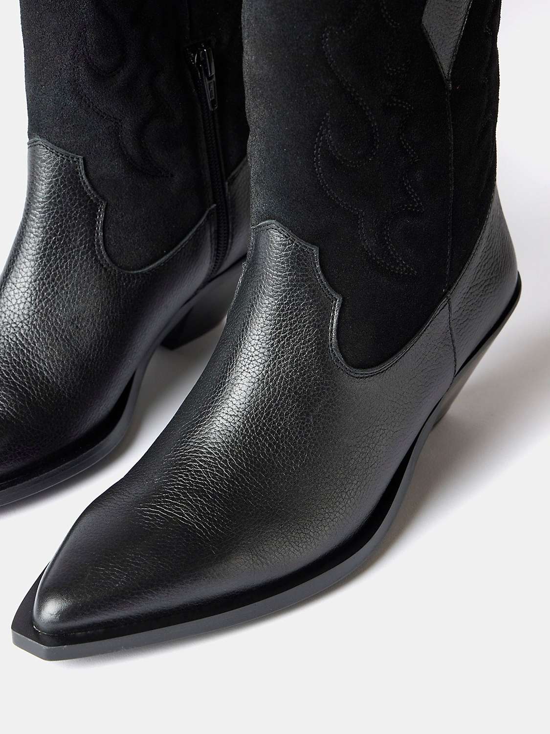 Buy Mint Velvet Leather and Suede Stitching Detail Cowboy Boots, Black Online at johnlewis.com