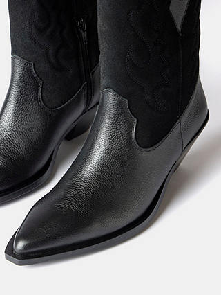 Mint Velvet Leather and Suede Stitching Detail Cowboy Boots, Black