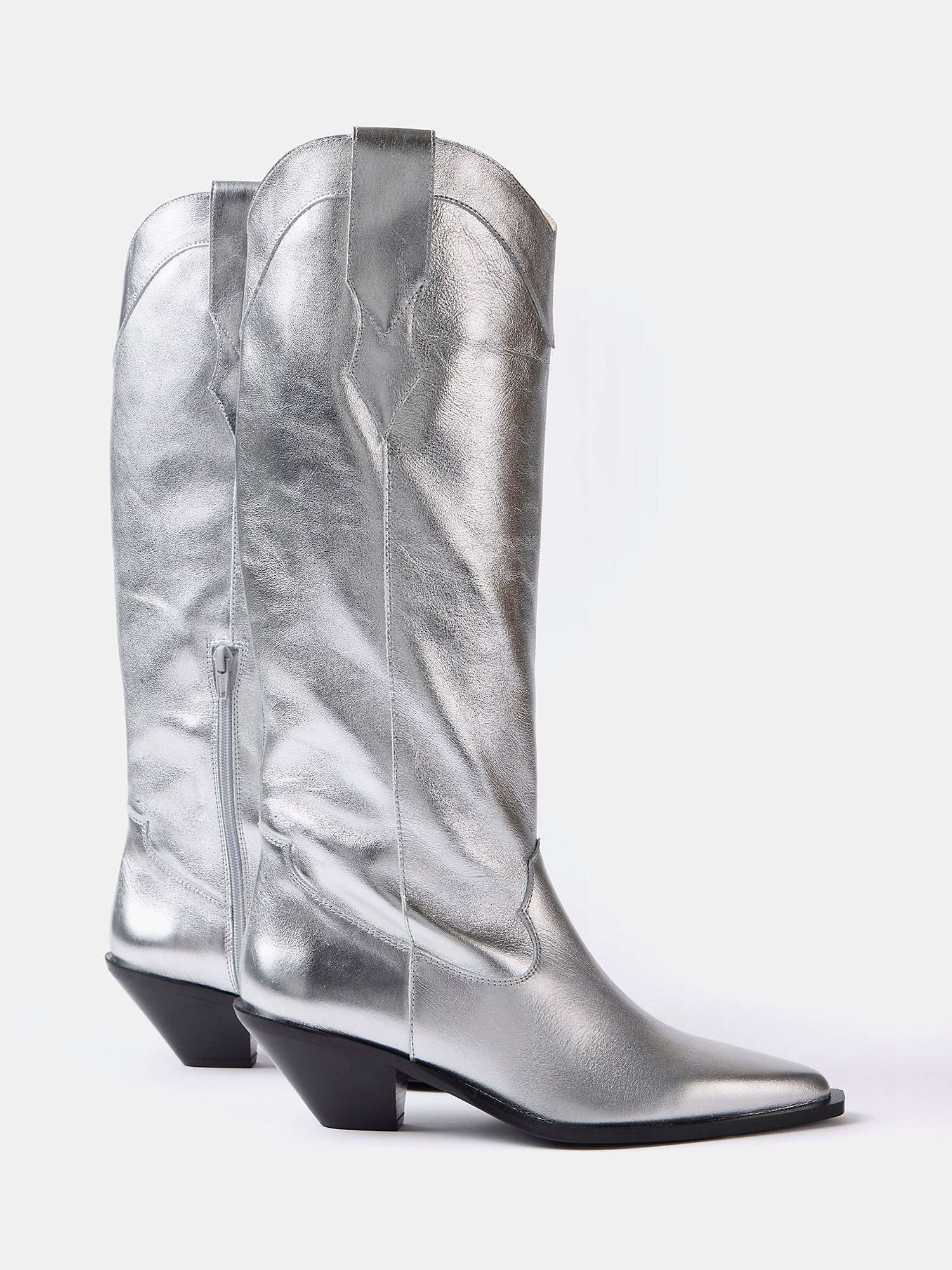 Buy Mint Velvet Metallic Leather Cowboy Knee Boots, Silver Online at johnlewis.com