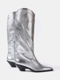 Mint Velvet Metallic Leather Cowboy Knee Boots, Silver