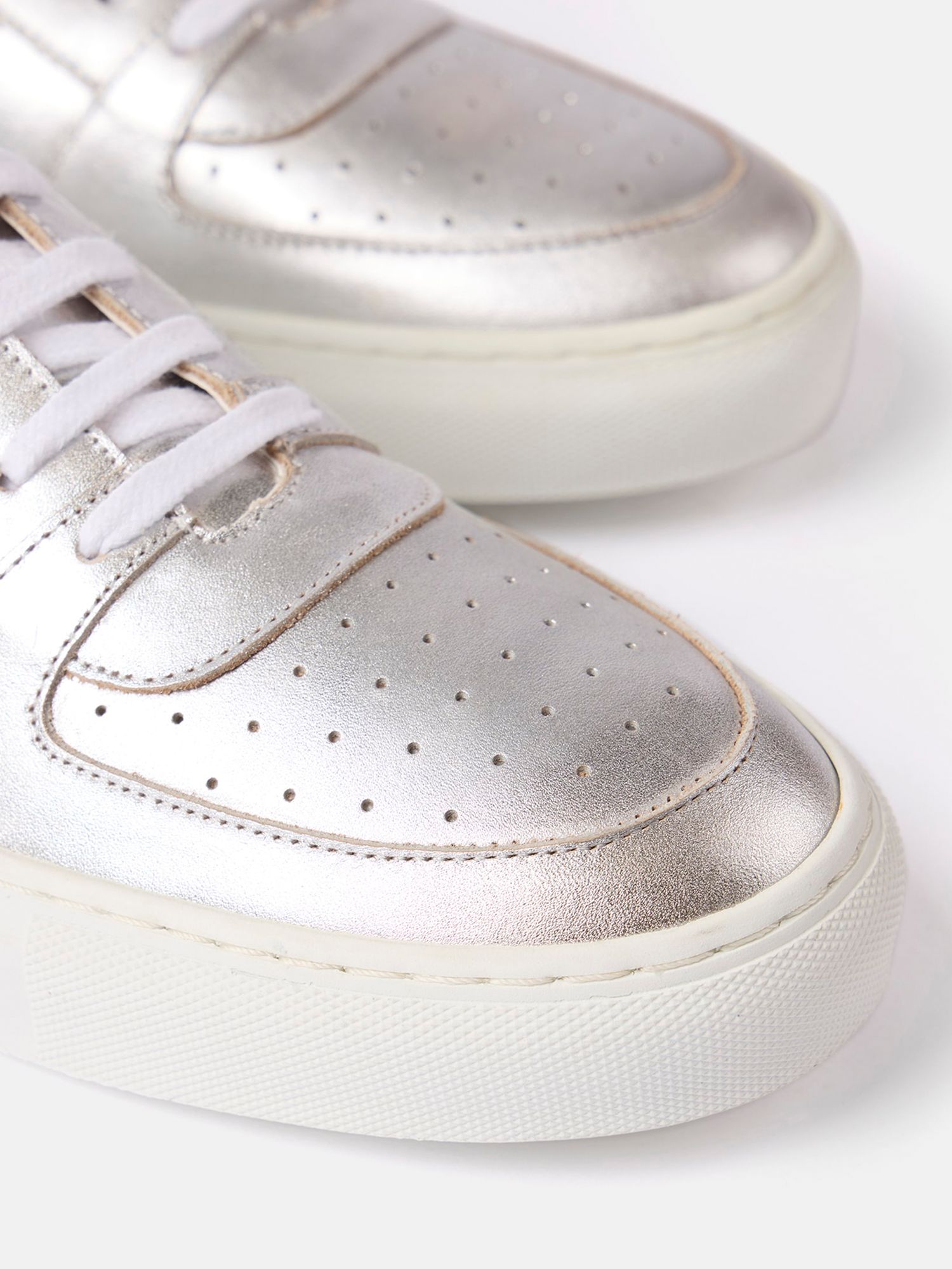 Buy Mint Velvet Leather Lace-Up Trainers, Silver Online at johnlewis.com