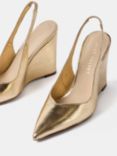 Mint Velvet Metallic Leather Pointed Toe Wedge Slingback Shoes, Gold
