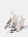 Mint Velvet Metallic Leather Pointed Toe Wedge Slingback Shoes