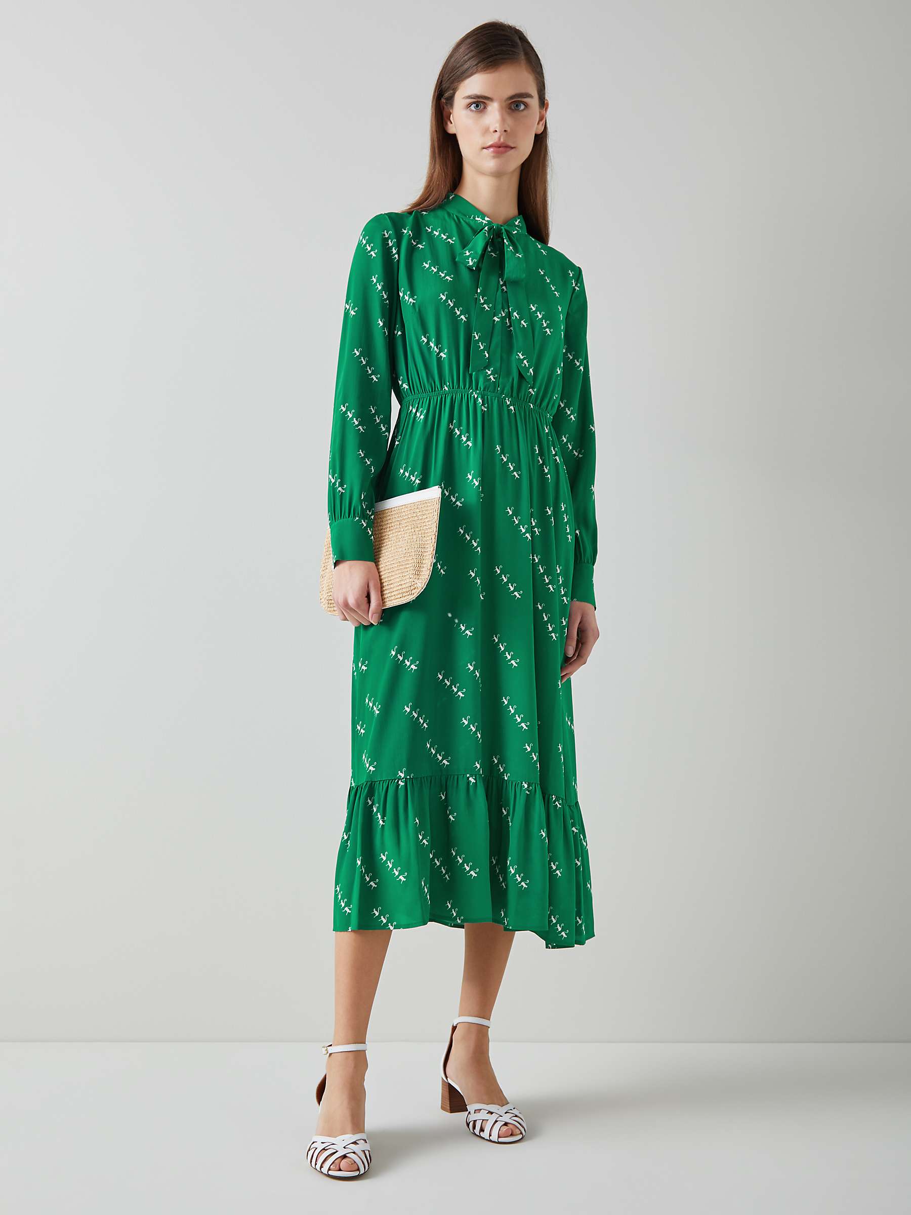 Buy L.K.Bennett Bridget Monkey Print Silk Blend Midi Dress, Green/Cream Online at johnlewis.com