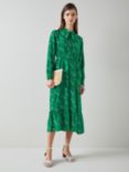 L.K.Bennett Bridget Monkey Print Silk Blend Midi Dress, Green/Cream, Green/Cream