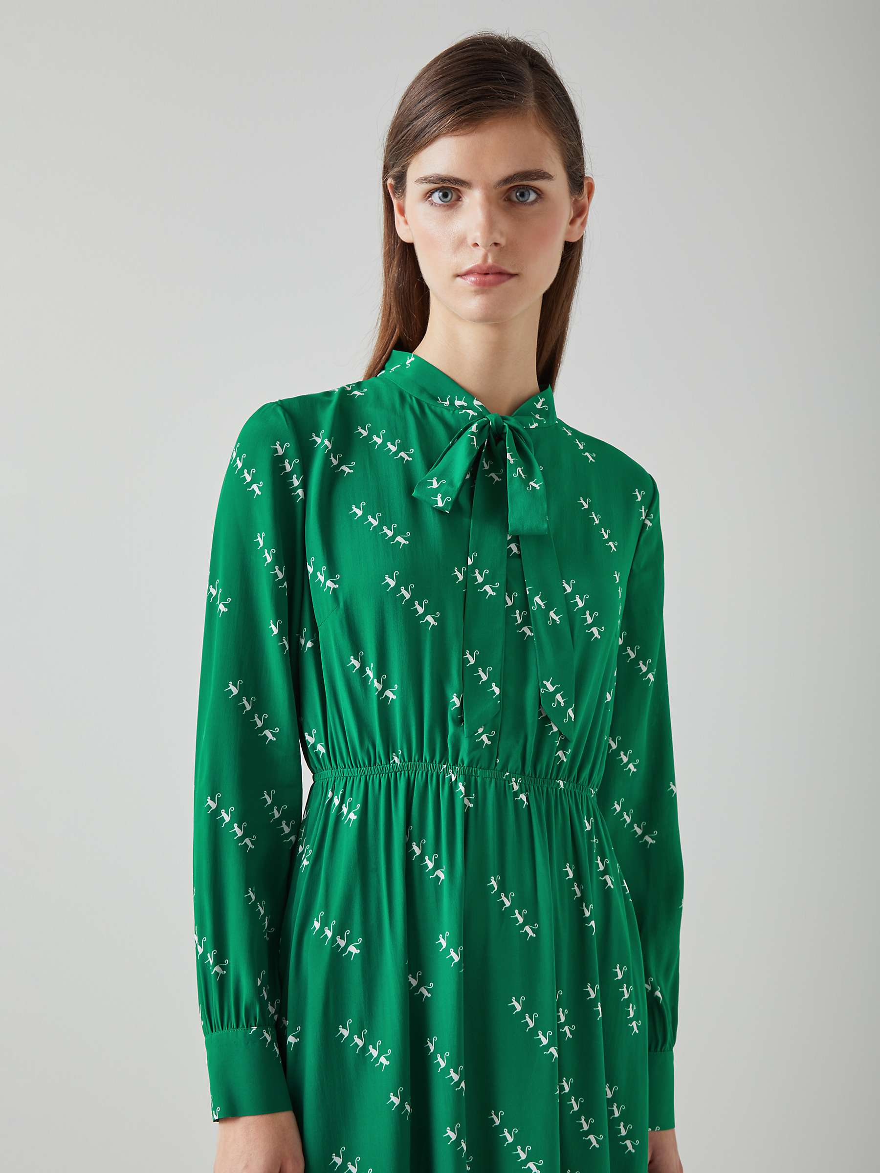 Buy L.K.Bennett Bridget Monkey Print Silk Blend Midi Dress, Green/Cream Online at johnlewis.com