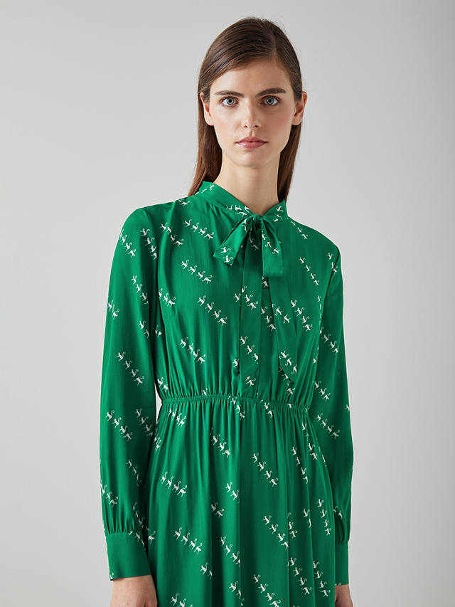 L.K.Bennett Bridget Monkey Print Silk Blend Midi Dress, Green/Cream