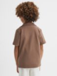 Reiss Kids' Caspa Cotton Jersey Cuban Collar Shirt, Tobacco