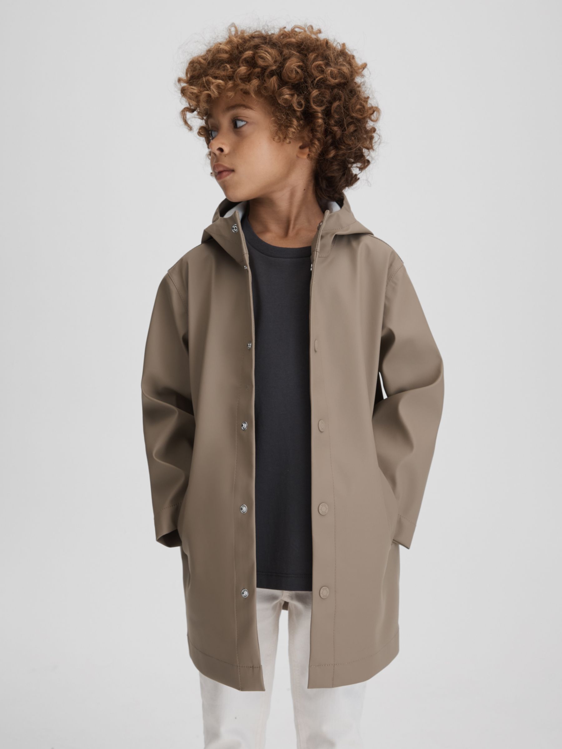 Reiss Kids' Eero Water Repellent Hooded Coat, Stone, 4-5 years