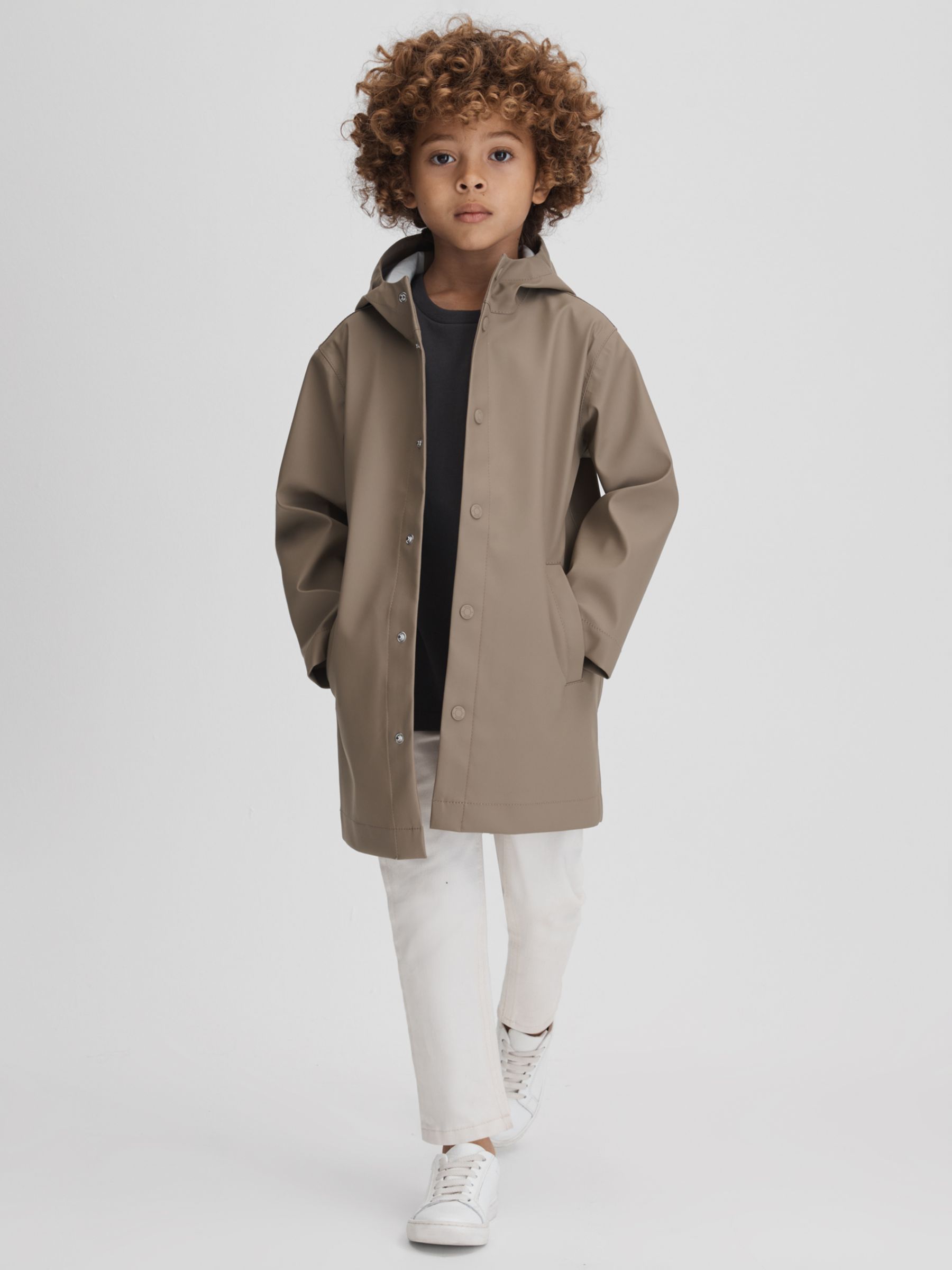 Reiss Kids' Eero Water Repellent Hooded Coat, Stone, 4-5 years