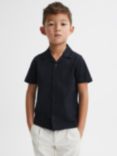 Reiss Kids' Caspa Cuban Short Sleeve Shirt, Navy