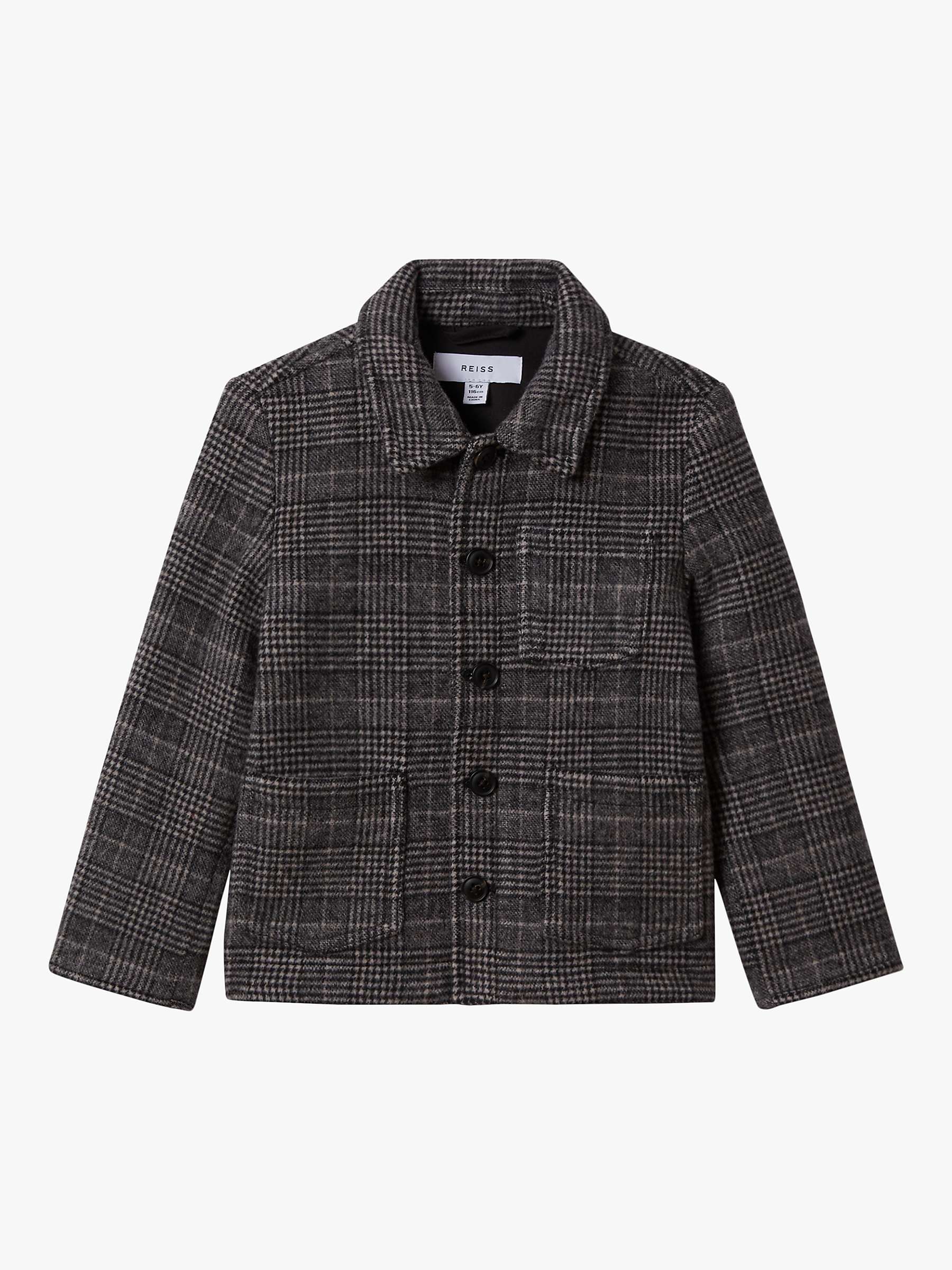 Buy Reiss Kids' Covert Check Button Through Overshirt, Charcoal Online at johnlewis.com