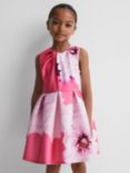 Reiss Kids' Rosalind Floral Print Scuba Dress, Pink
