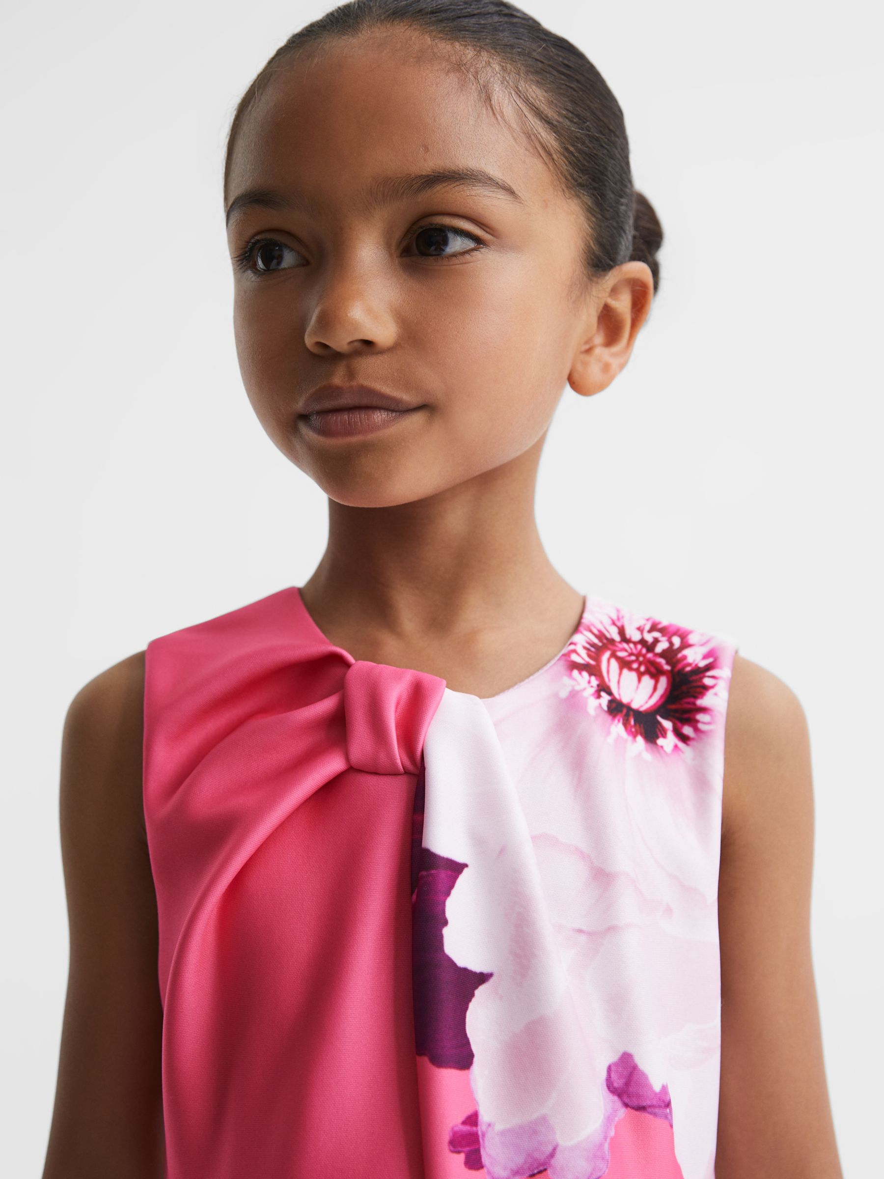 Girls Ruffle-Front Pink Scuba Dress