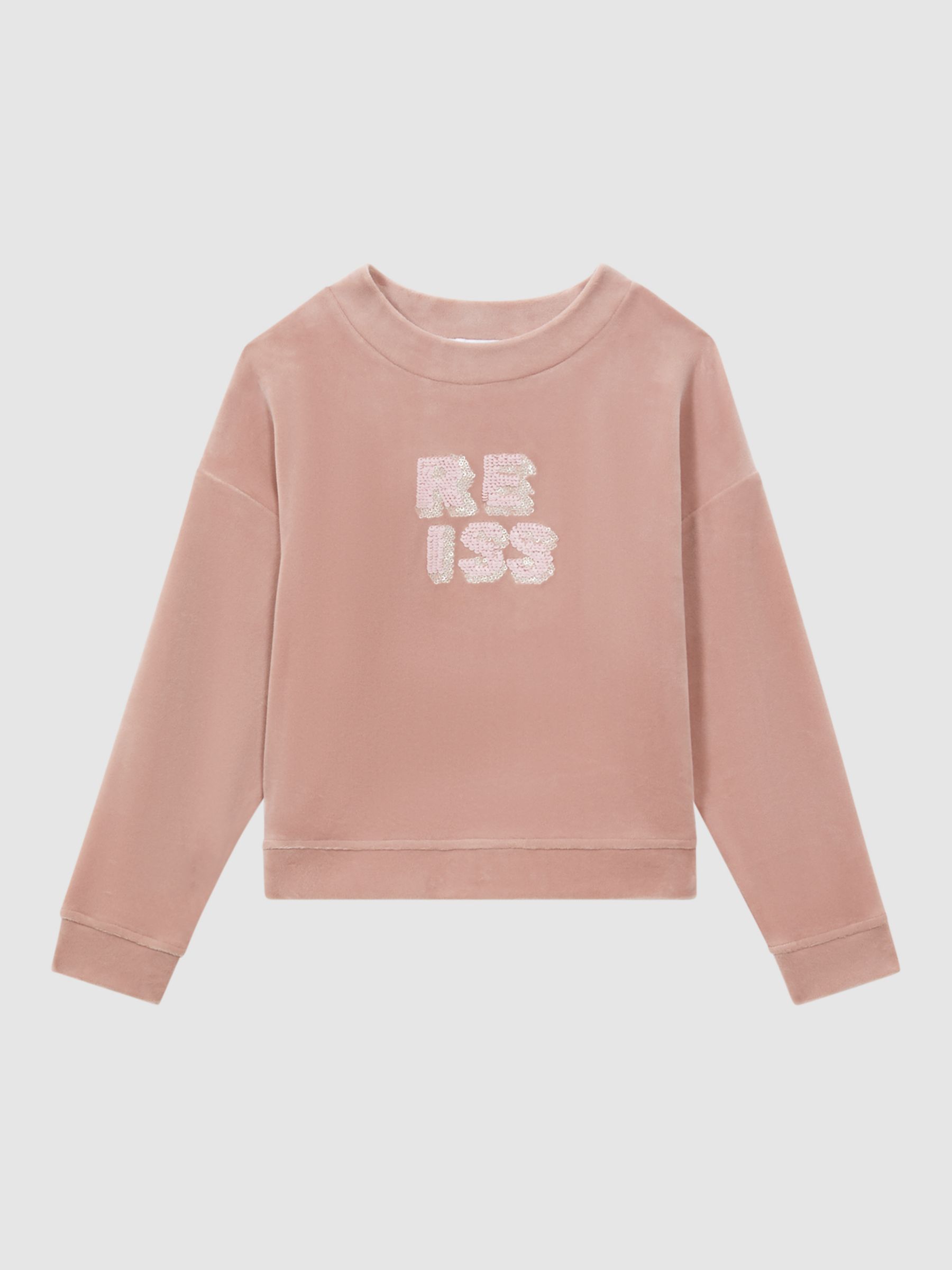 Buy Reiss Kids' Robin Logo Velour Top, Pink Online at johnlewis.com