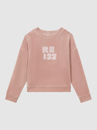 Reiss Kids' Robin Logo Velour Top, Pink